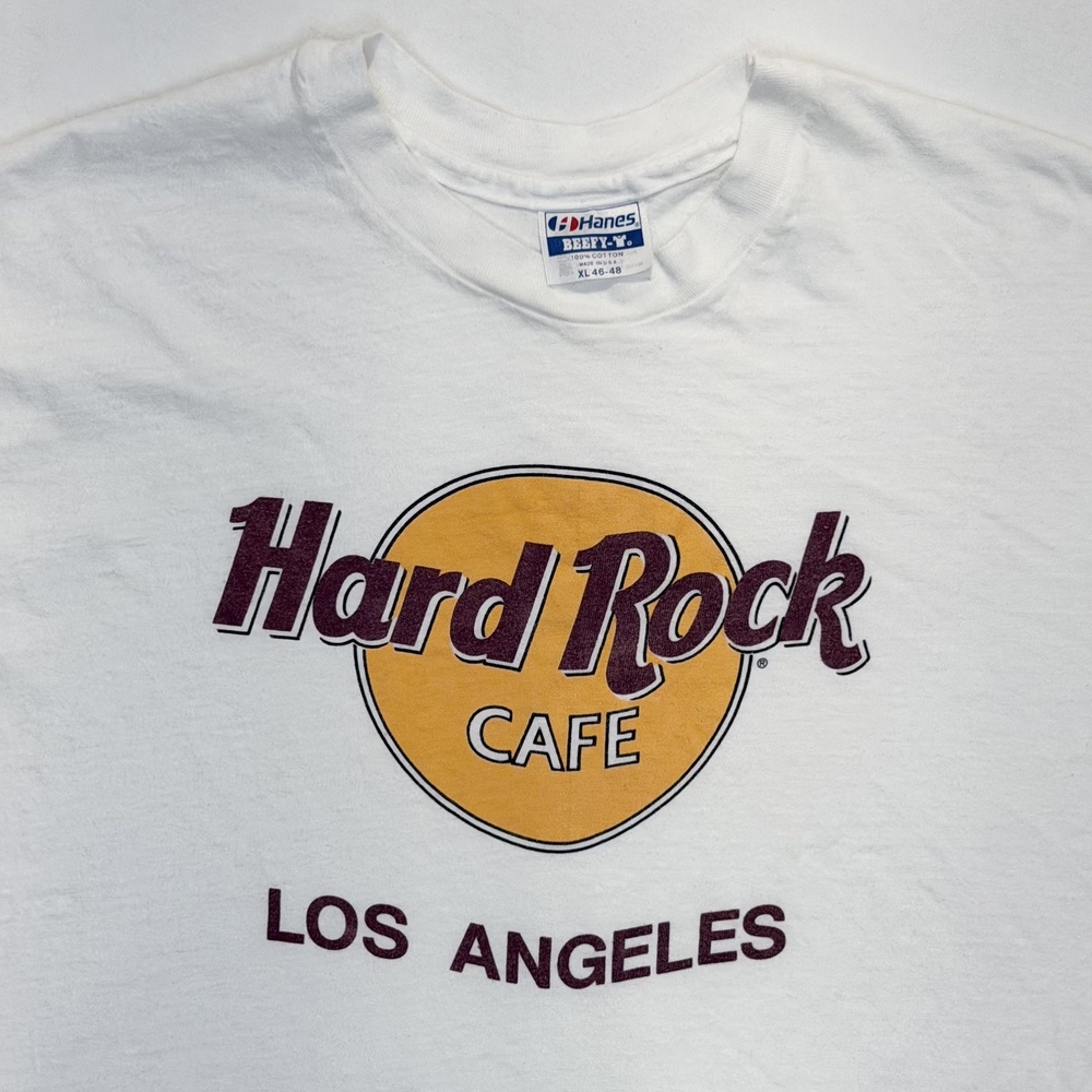 Vintage 90s Hard Rock Cafe LA White T Shirt Single Stitch Cotton XL/2XL Tee